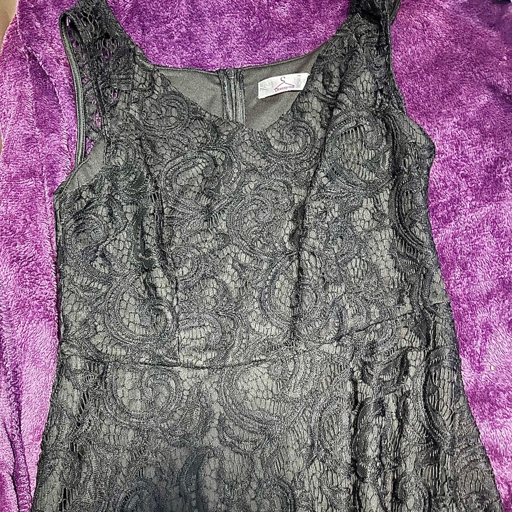 Black vintage party lace flare out dress